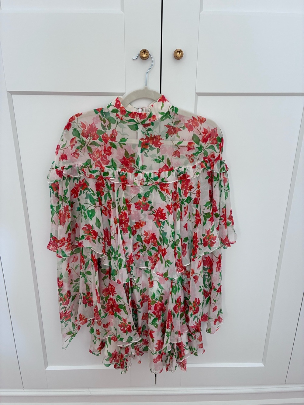 Caroline Constas Sheer Floral Ruffle Dress - Red & Green